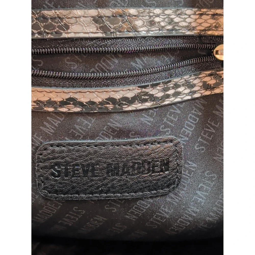 Steve Madden Mini Backpack Snakeskin Print Faux Leather Black White Animal Print